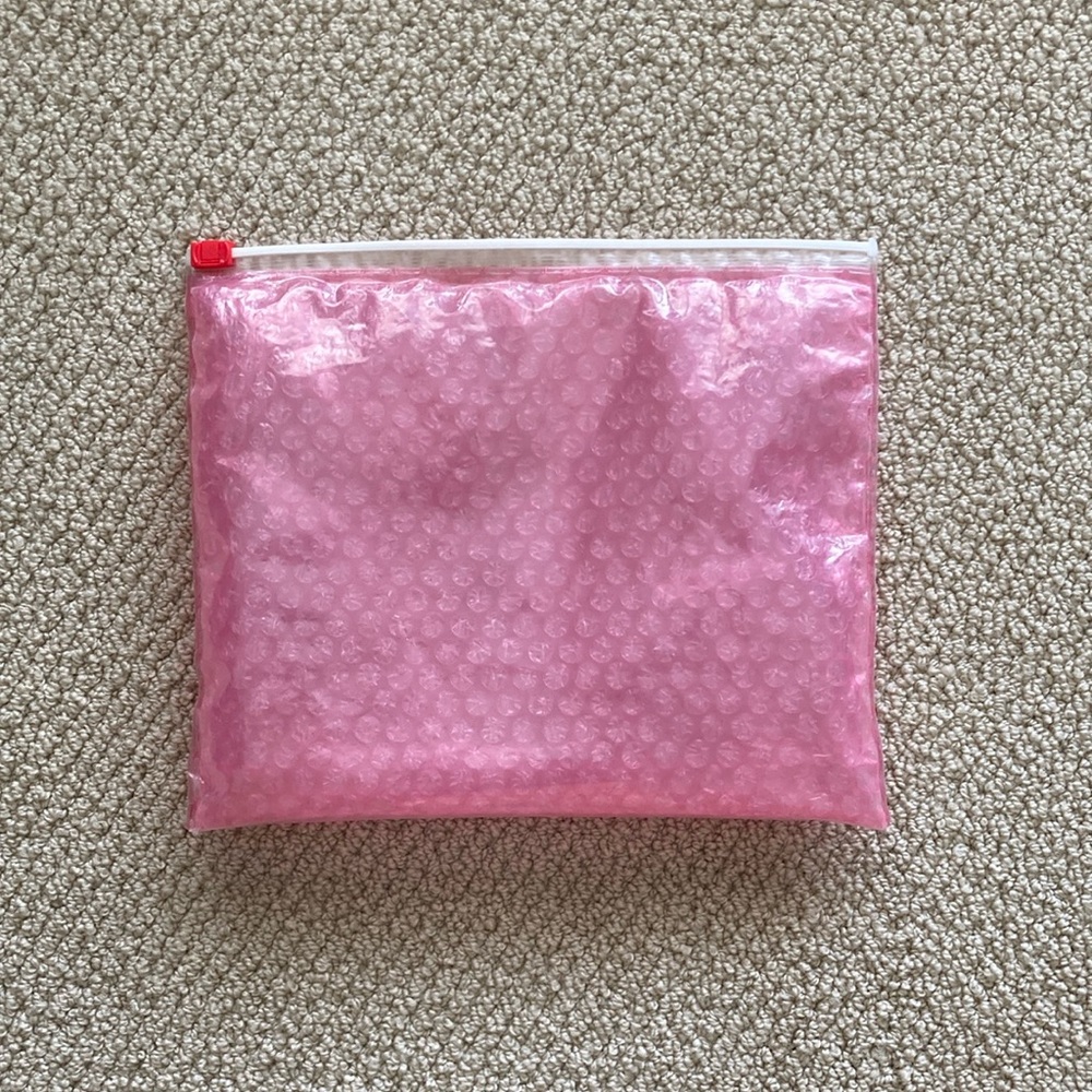 Glossier Bubble Pink Zipper Cosmetic Bag Pouch Slide Closure Like New 10.5” x 9”